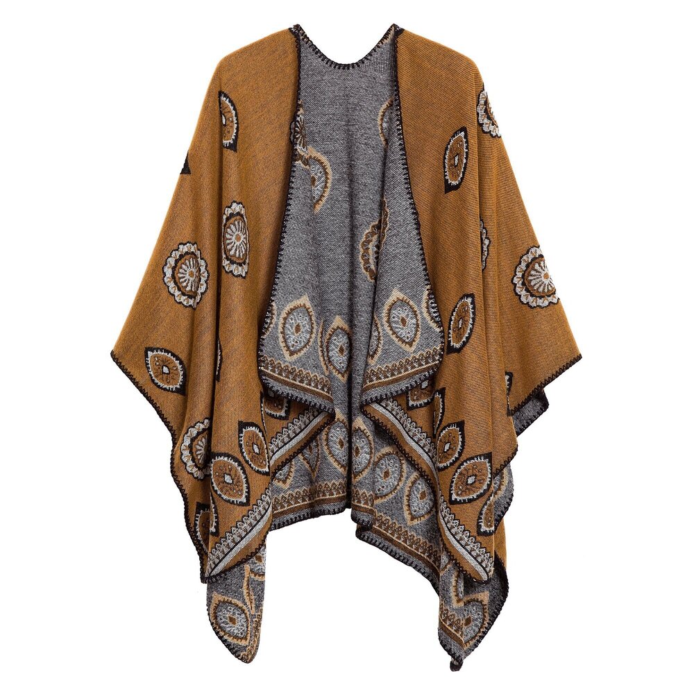 1414 Women's Vintage Pattern Open Front Poncho Cape Shawl Winter Shawl Wraps
